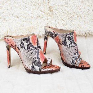 Genuine Leather In Snake Print 4.5" Heel Slip On Toe Strap Shoes